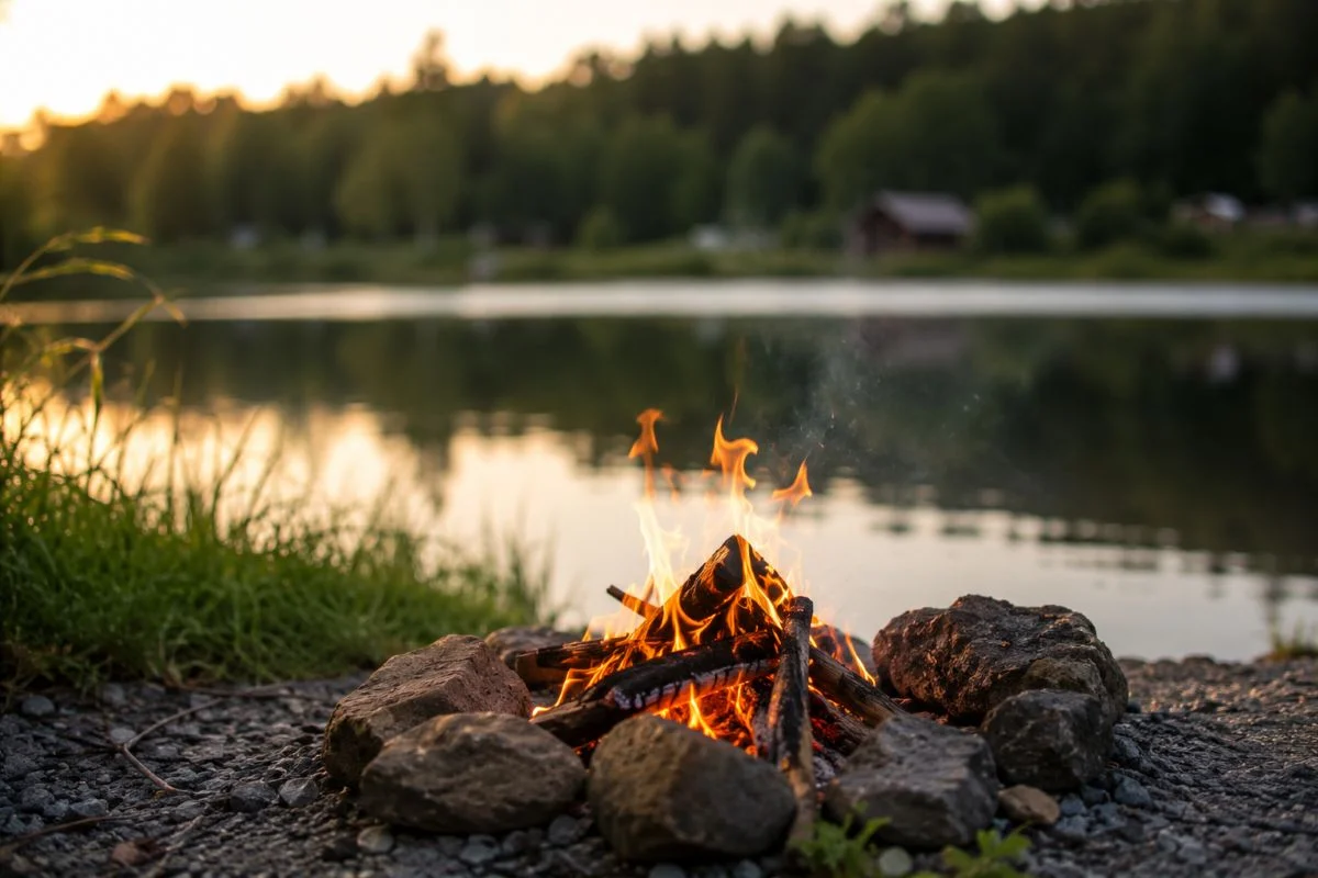 Lille bål ved søkanten hos Ørsted Outdoor